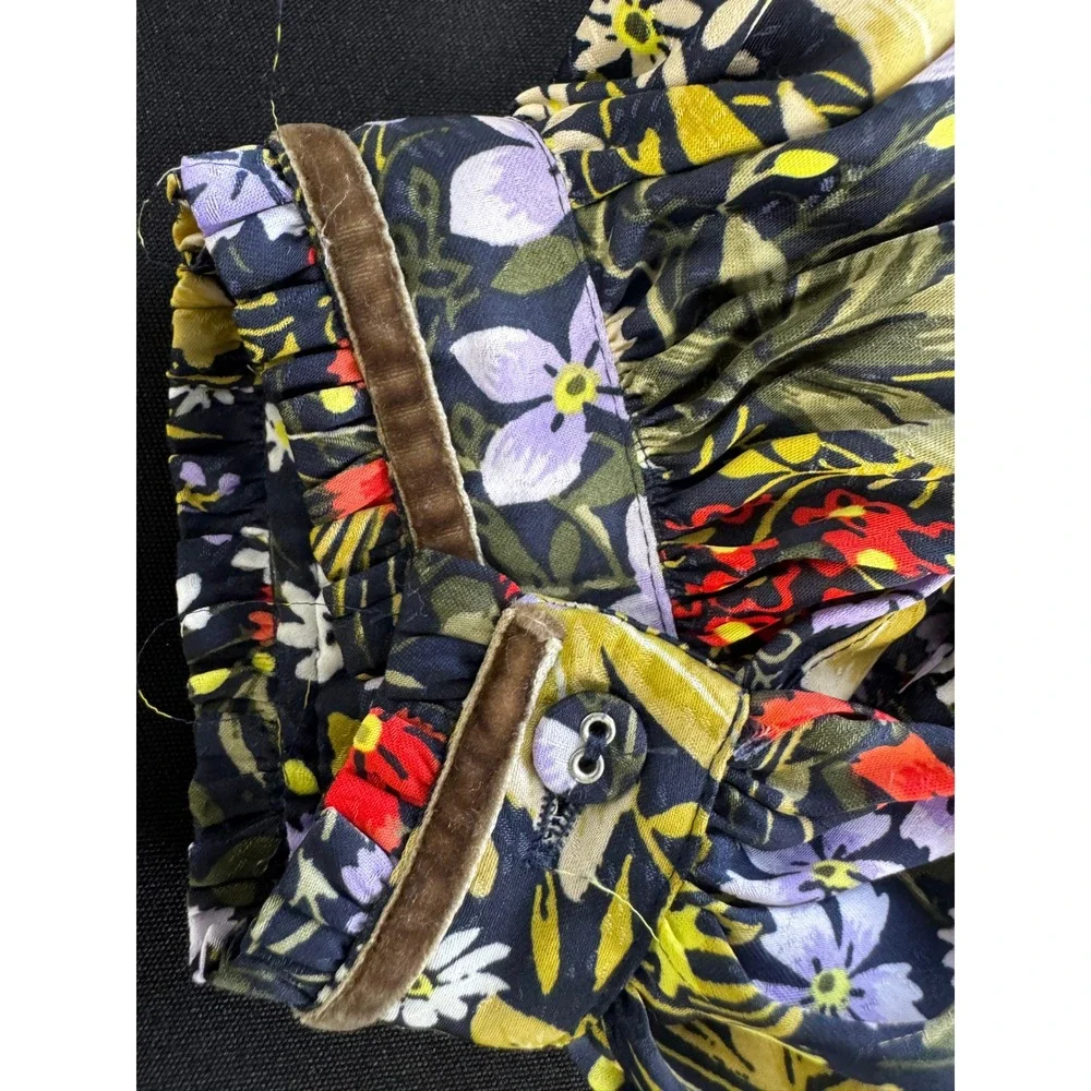 Per Una Navy Wild Garden Floral Shirt Dress Velvet Trim Belted Long Sleeve 10 - Picture 11 of 13